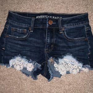 AEO jean shorts with laced pockets